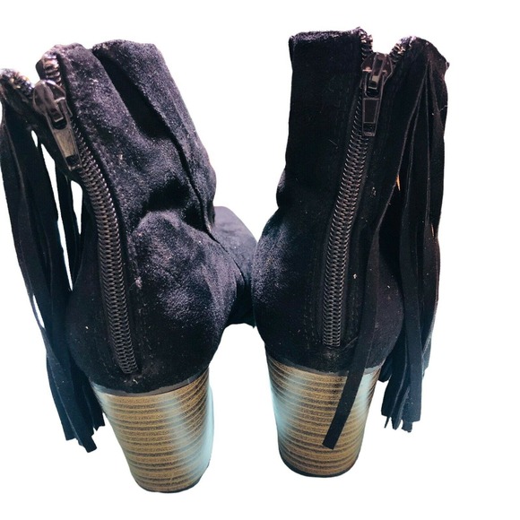 Qupid women's sz 10 black faux suede fringe pointed toe ankle bootie sz 10 - Picture 4 of 6